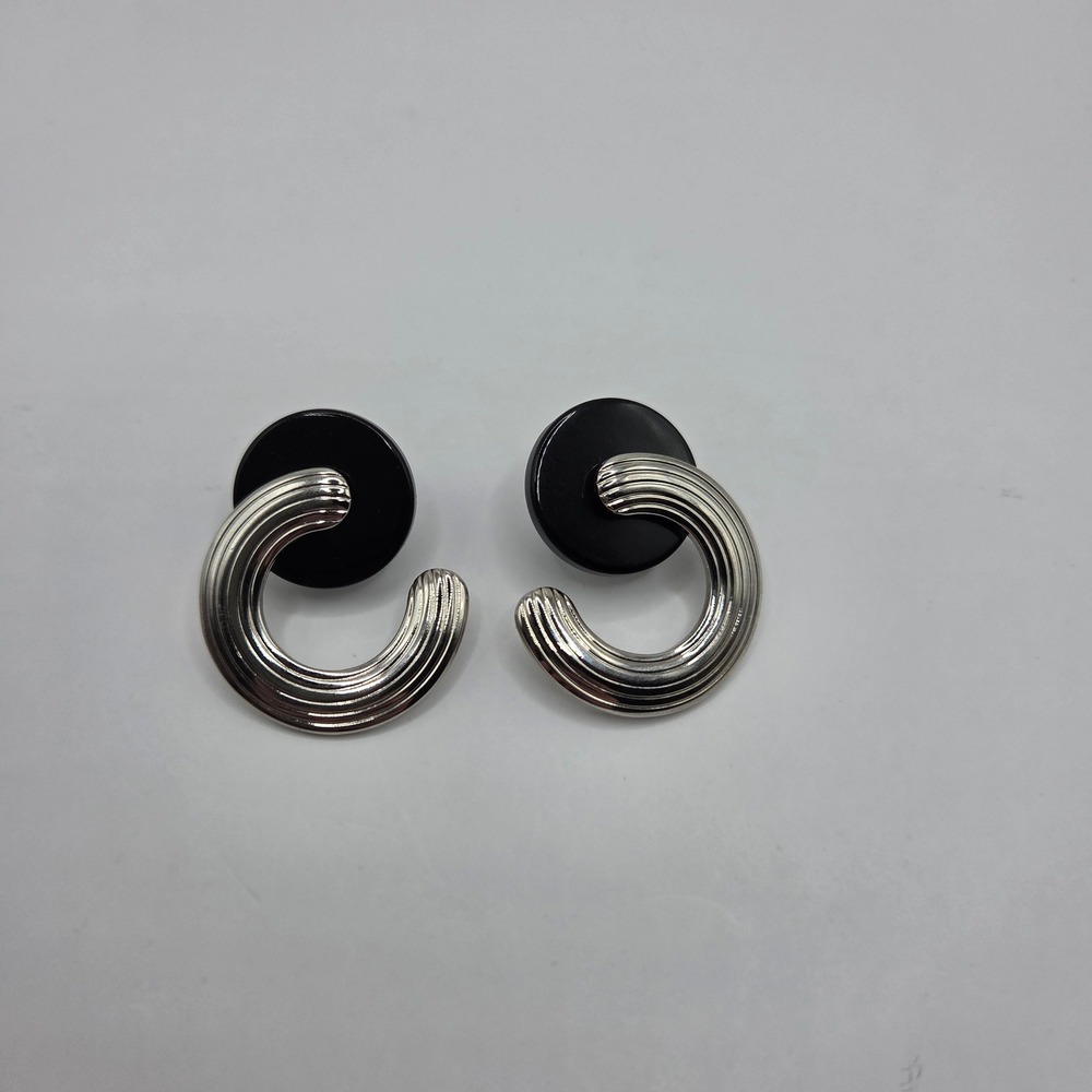 Vintage Avon 1989 Convertible Disc Earrings Silver Tone Ribbed Retro Statement